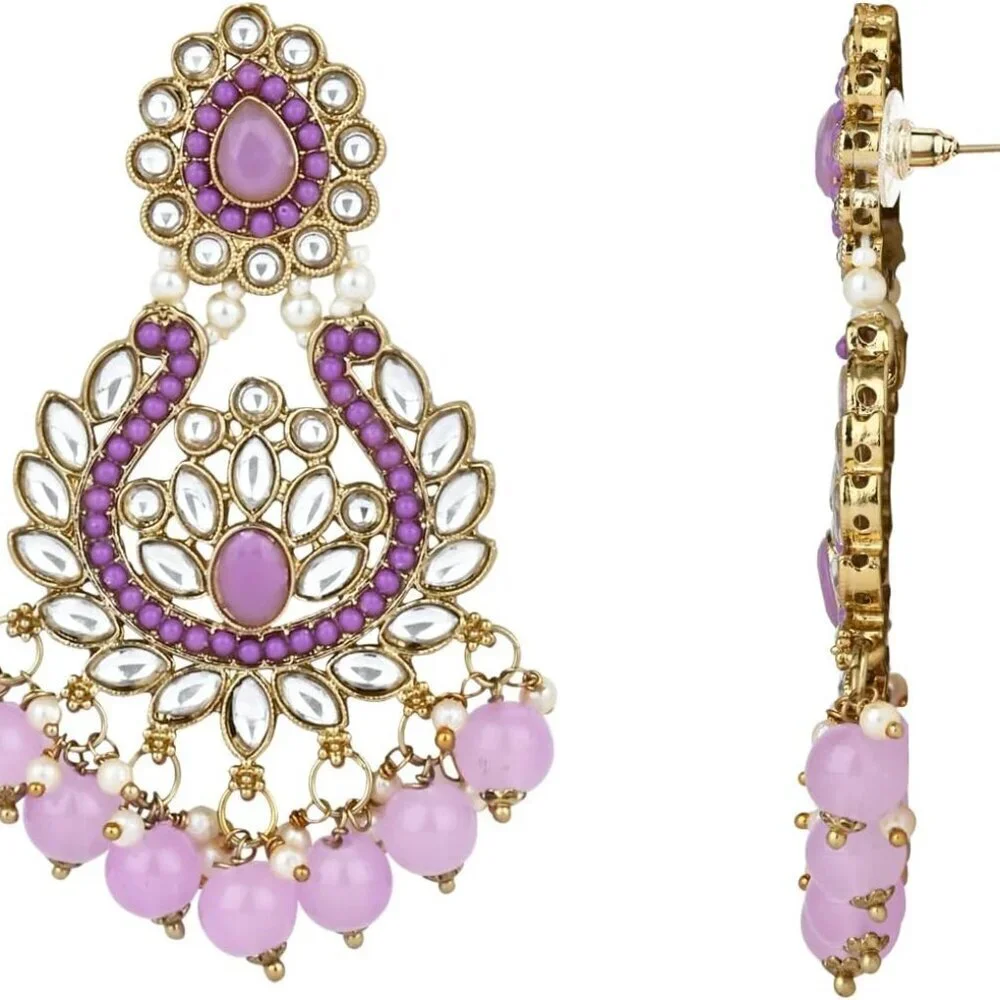 Gold Plated Indian Wedding Jewelry Set Pearl Kundan Choker Earrings Maang Tikka